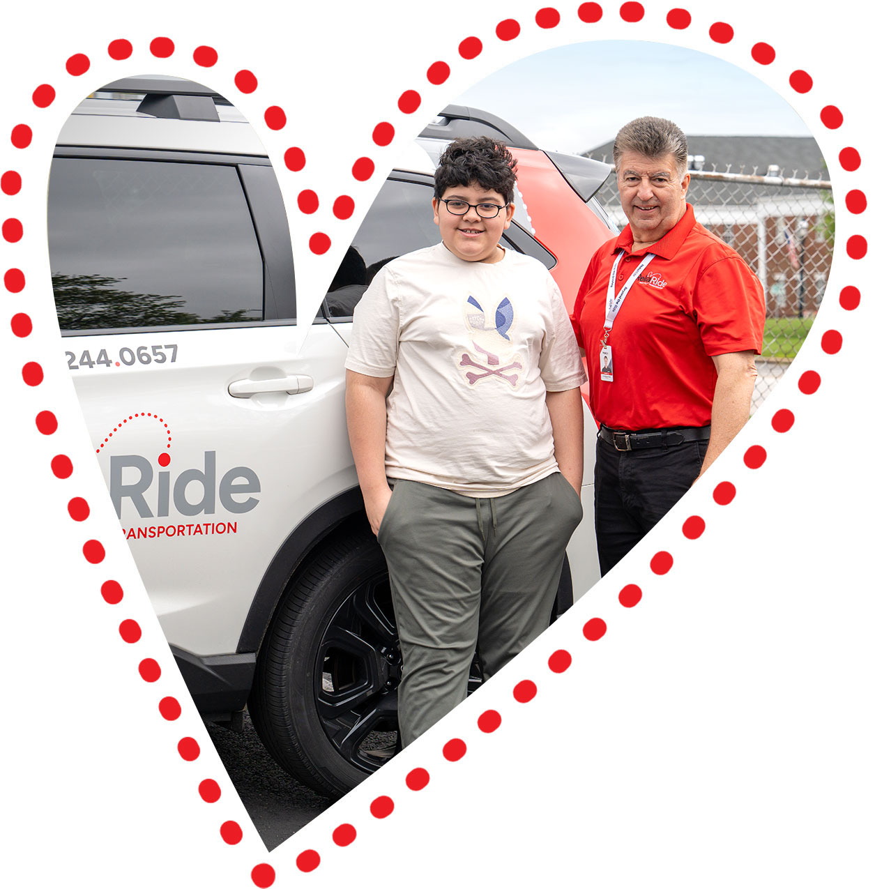Transportation for Kids with Autism ReliaRide Driver and Boy Standing in front of Vehicle